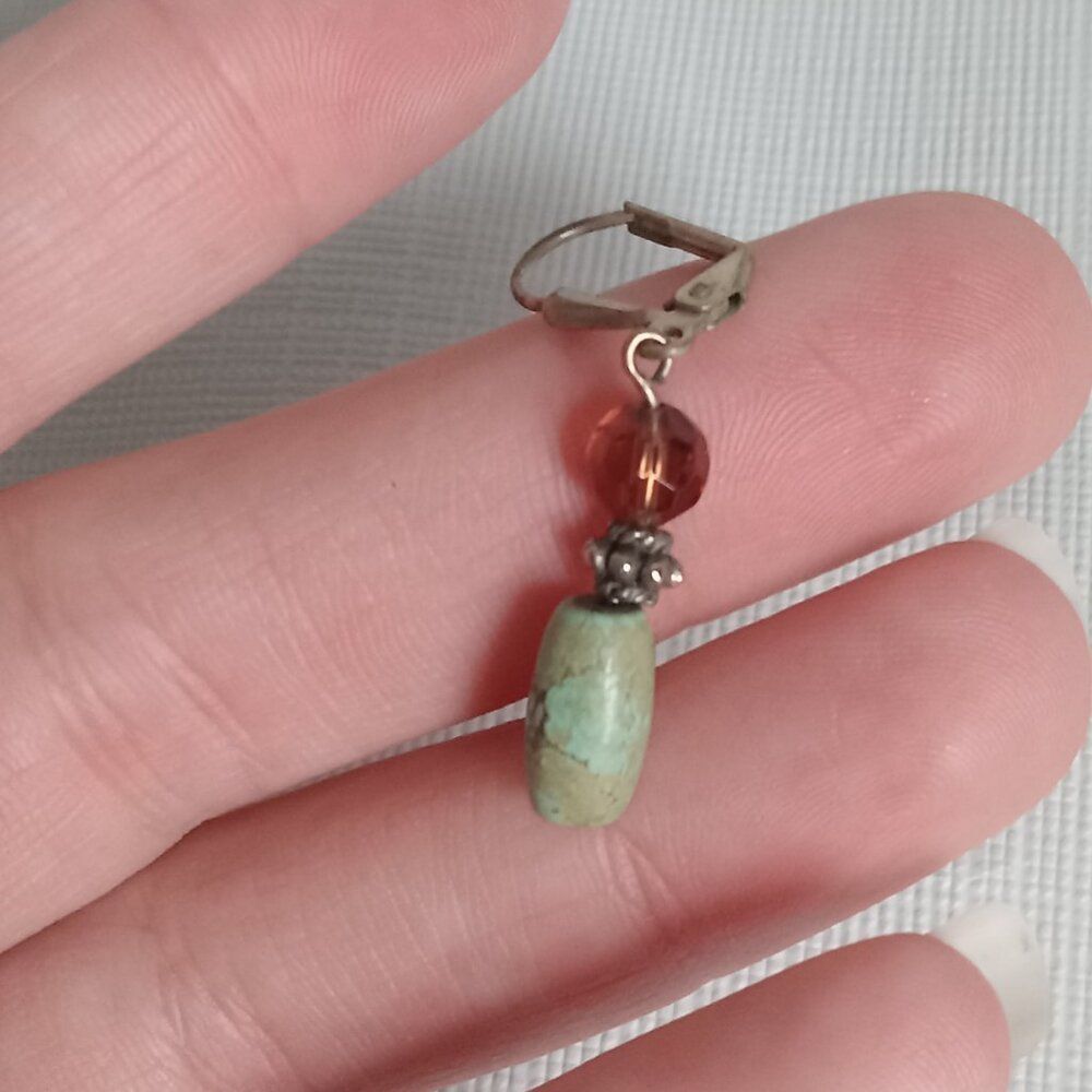 Green and Brown Beaded Lightweight Lever Back Clasp Boho Dangle Drop Earrings - Picture 4 of 6